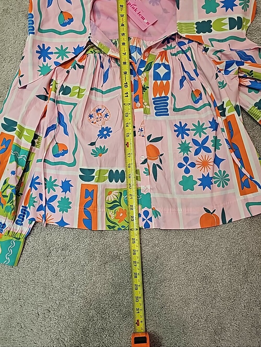 Karlie Pink Floral Graphic Peasant Blouse with Statement Collar Size Large - Picture 6 of 6